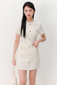 DEFECT | Tella Tweed Sleeved Dress in White XS DEFECT | Tella Tweed Sleeved Dress in White XS
