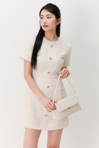 DEFECT | Tella Tweed Sleeved Dress in White XS DEFECT | Tella Tweed Sleeved Dress in White XS