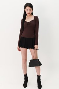 Soleil Sleeved Padded Top V2 in Chocolate Brown