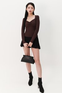 Soleil Sleeved Padded Top V2 in Chocolate Brown