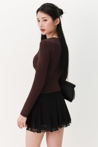 Soleil Sleeved Padded Top V2 in Chocolate Brown