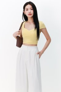 Seidra Sweetheart Sleeve Cropped Top in Yellow