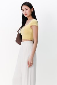 Seidra Sweetheart Sleeve Cropped Top in Yellow