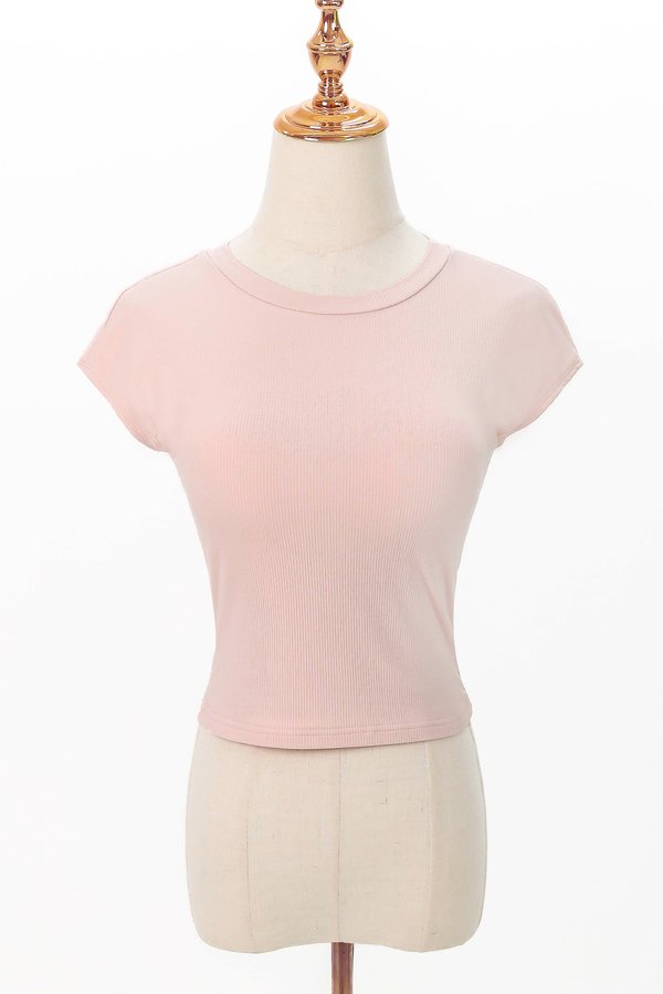 Raine Ribbed Padded Tee in Light Pink