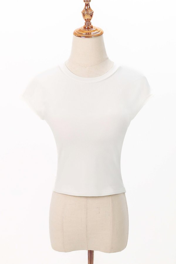 Raine Ribbed Padded Tee in Cream White