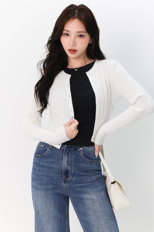 Brielle Button Up Knit Cardigan in White