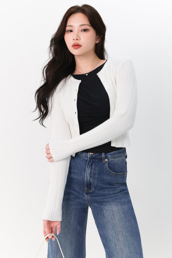 Brielle Button Up Knit Cardigan in White