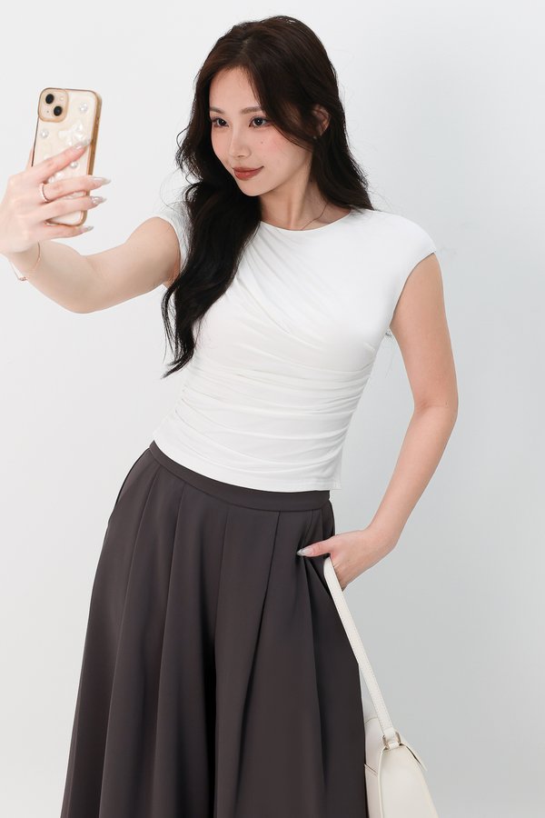 Diane Diagonal Ruched Tee in White