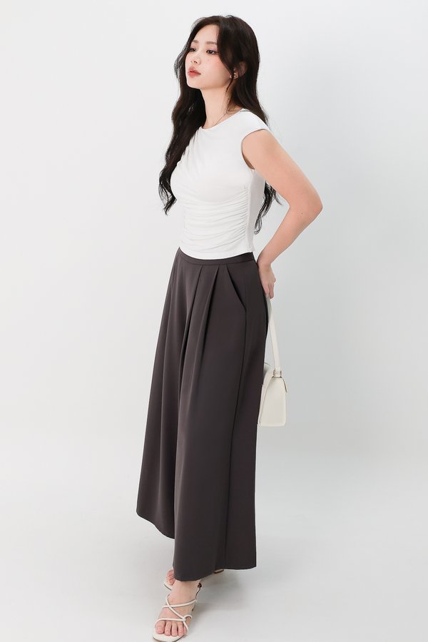 DEFECT | Diane Diagonal Ruched Tee in White in XS