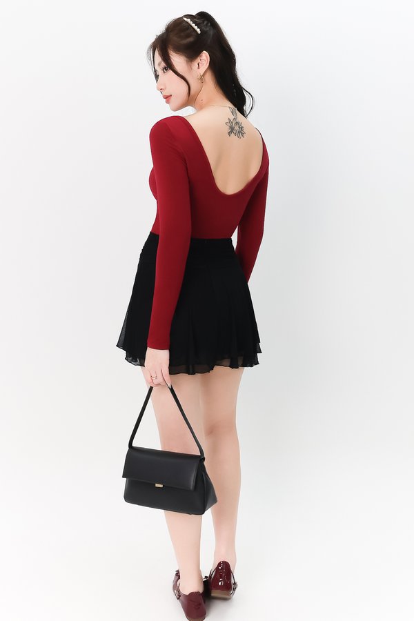 Leria Low Back Sleeve Top in Cherry Red