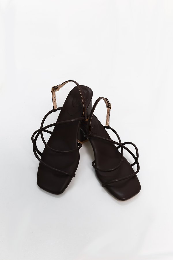 Reyanne Rope Strap Slingback Block Heels in Dark Brown