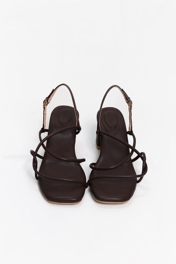 Reyanne Rope Strap Slingback Block Heels in Dark Brown