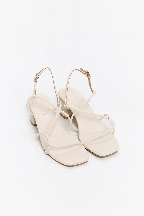 Reyanne Rope Strap Slingback Block Heels in Cream White