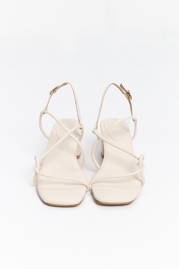 Reyanne Rope Strap Slingback Block Heels in Cream White