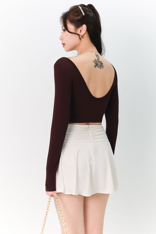 Leria Low Back Sleeve Top in Chocolate Brown