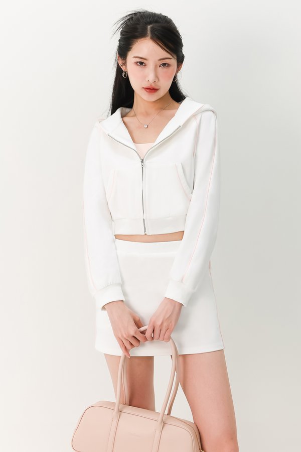 DEFECT | Clare Contrast Co-ord Hoodie in White x Light Pink in S