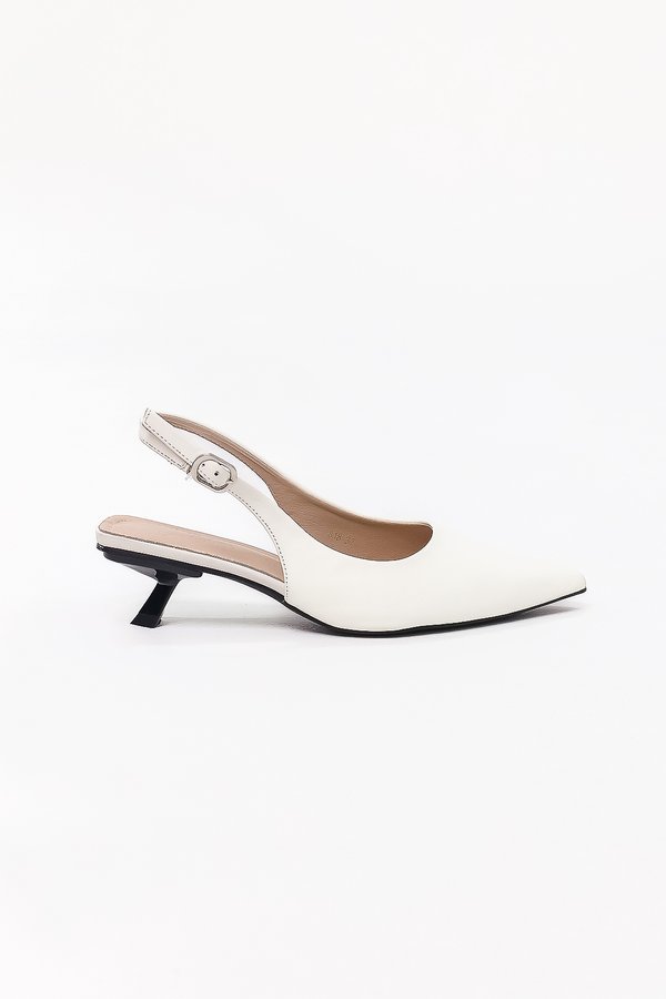 Perryn PU Leather Slingback Heels in White