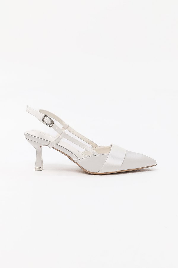 Sherrin Satin Slingback Heels in White