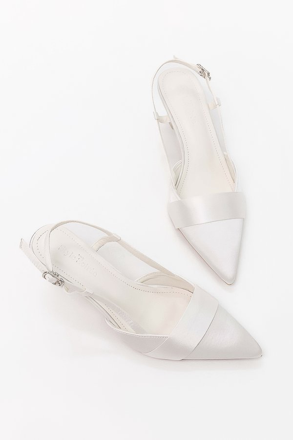 Sherrin Satin Slingback Heels in White