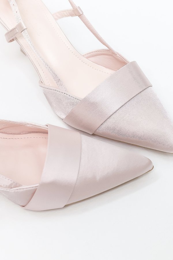 Sherrin Satin Slingback Heels in Light Pink