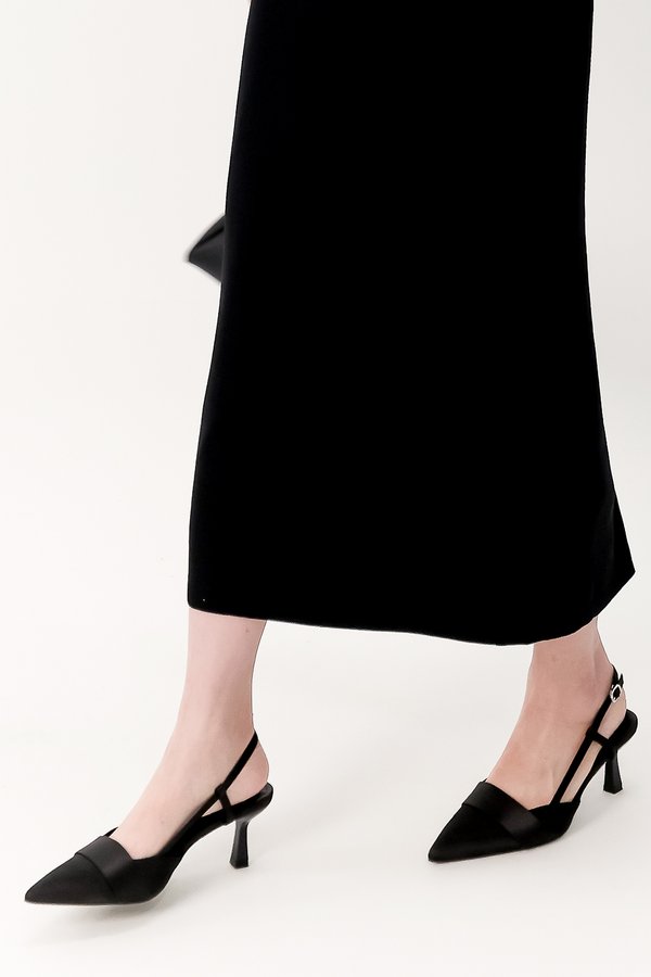 Sherrin Satin Slingback Heels in Black