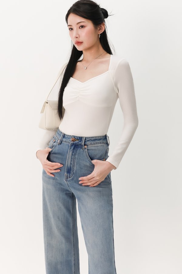 DEFECT | Soleil Sleeved Padded Top V2 in White in XL