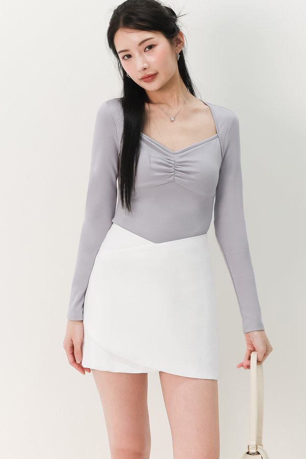 Soleil Sleeved Padded Top V2 in Grey Blue