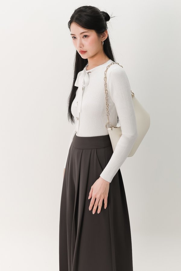 DEFECT | Terra Tie Ribbon Knit Long Sleeve Top in White in XL
