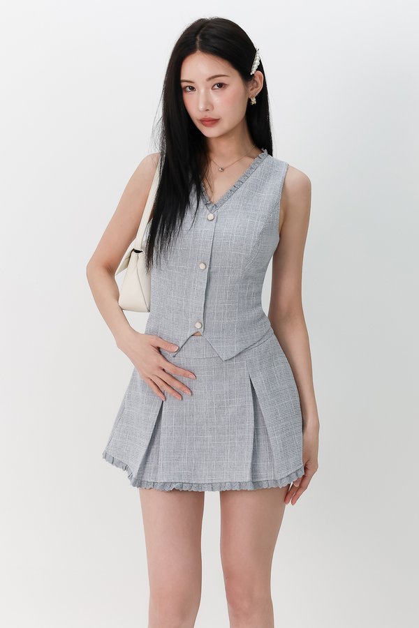 Tennie Tweed Vest Co-ord Top in Grey Blue