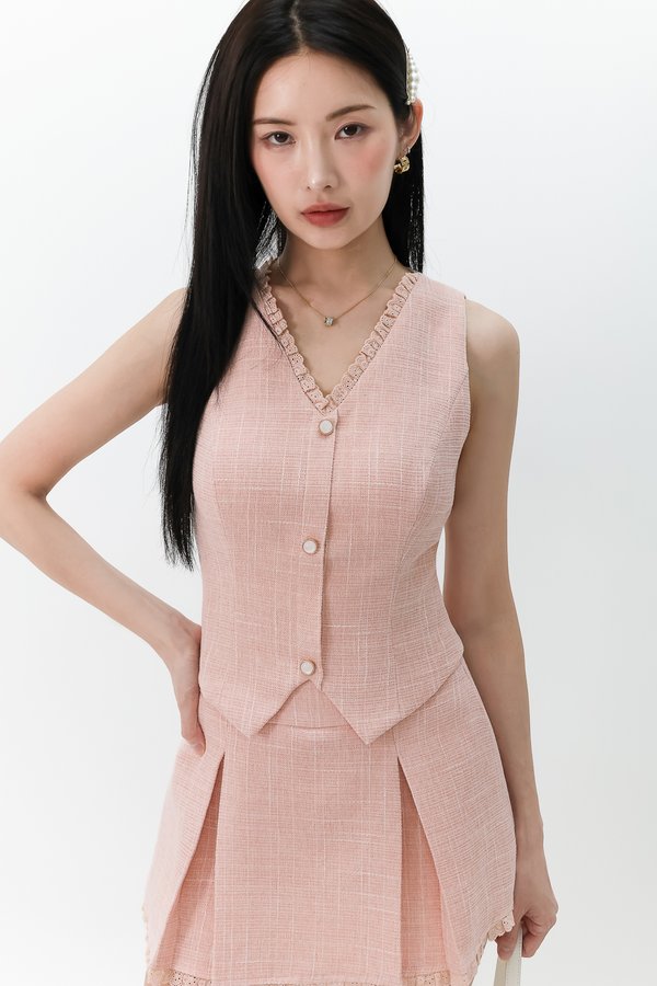 Tennie Tweed Vest Co-ord Top in Nude Blush