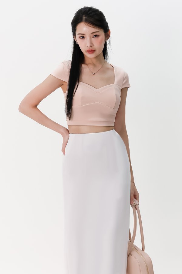 Seidra Sweetheart Sleeve Cropped Top in Blush