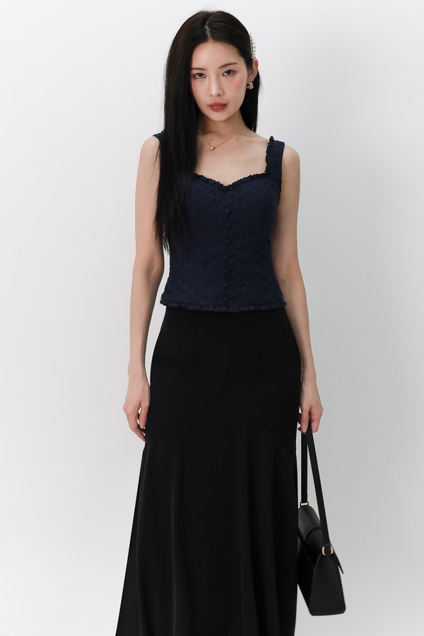 Edrina Eyelet Top in Navy