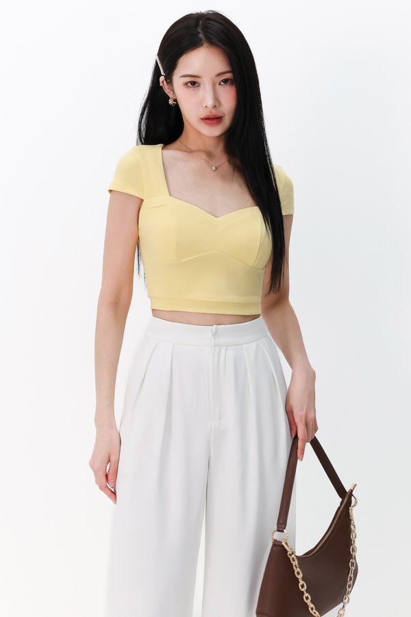 Seidra Sweetheart Sleeve Cropped Top in Yellow