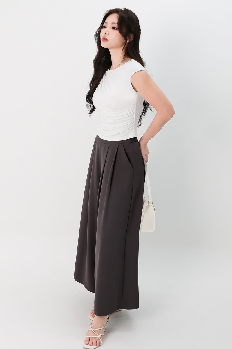 DEFECT | Diane Diagonal Ruched Tee in White in XL