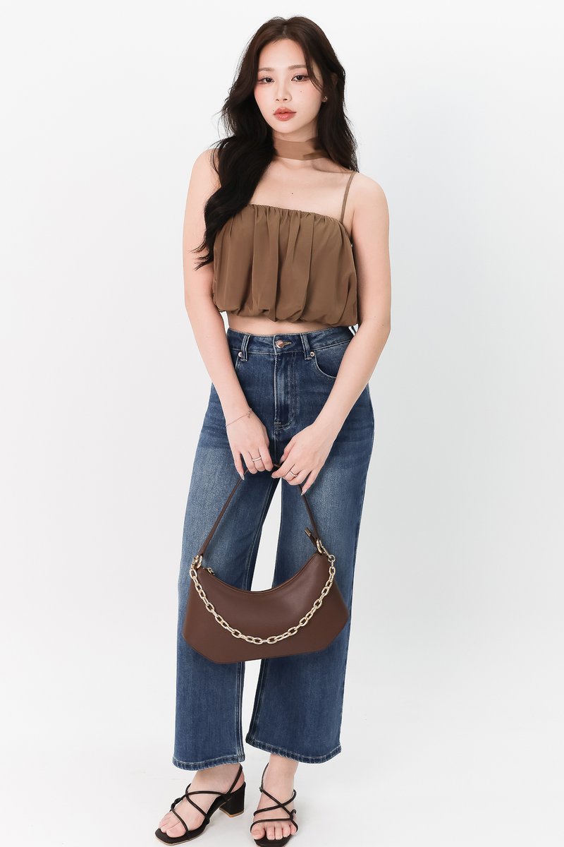 Tiff Tube Top with Sash in Coffee Brown