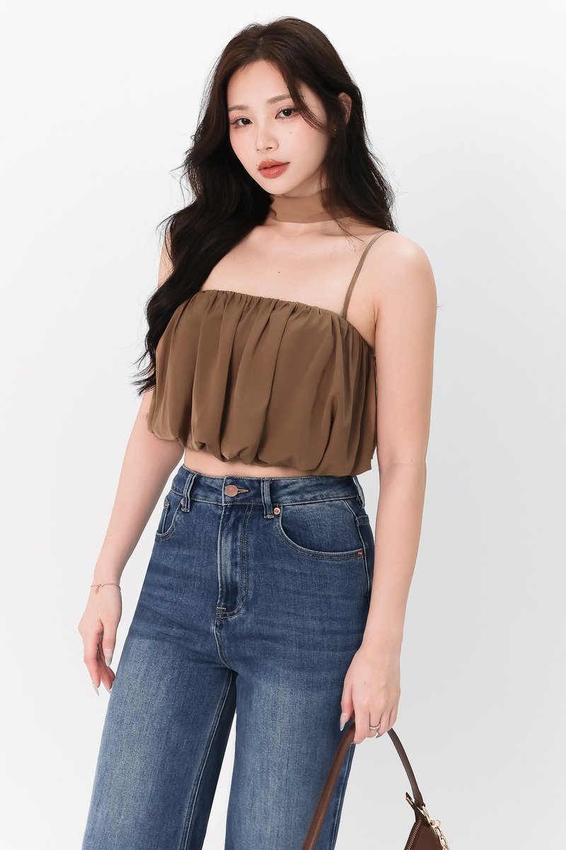 Tiff Tube Top with Sash in Coffee Brown