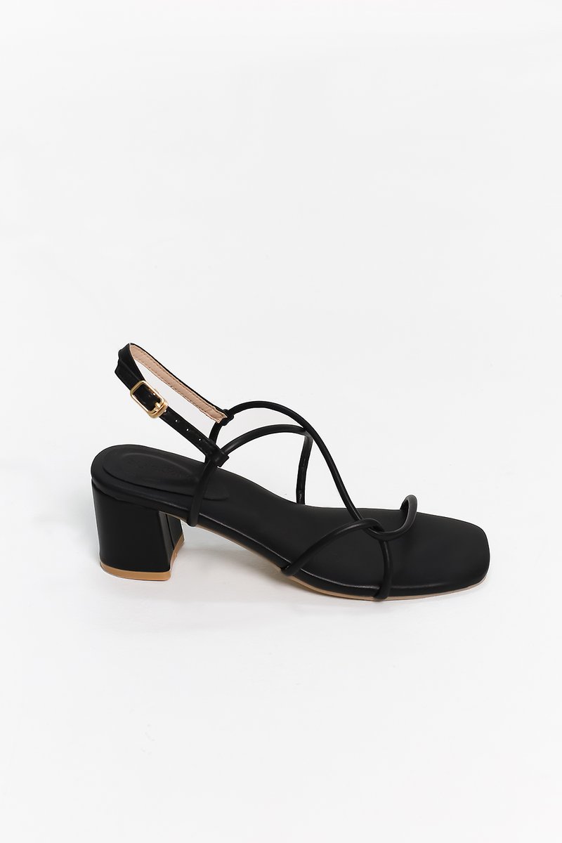 Reyanne Rope Strap Slingback Block Heels in Black