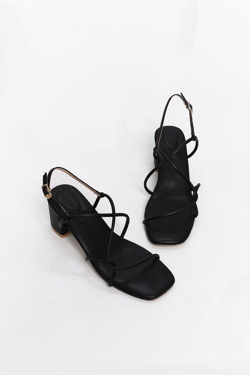 Reyanne Rope Strap Slingback Block Heels in Black