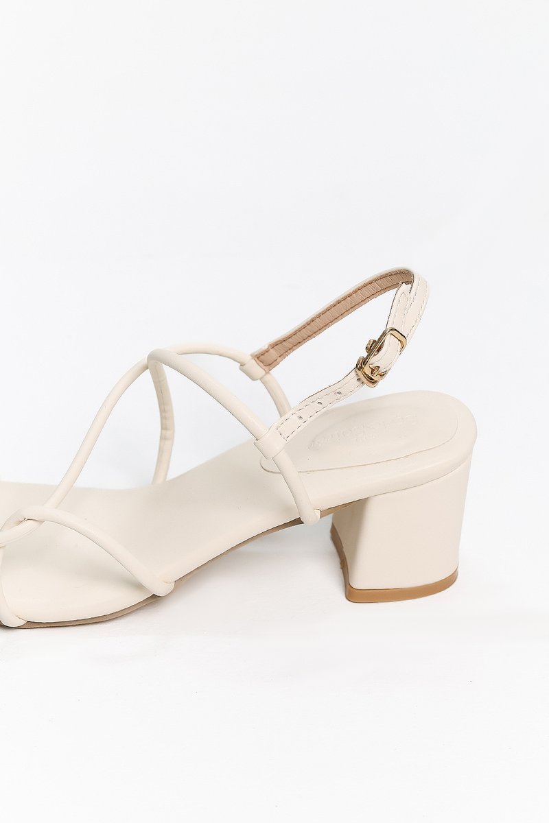 Reyanne Rope Strap Slingback Block Heels in Cream White