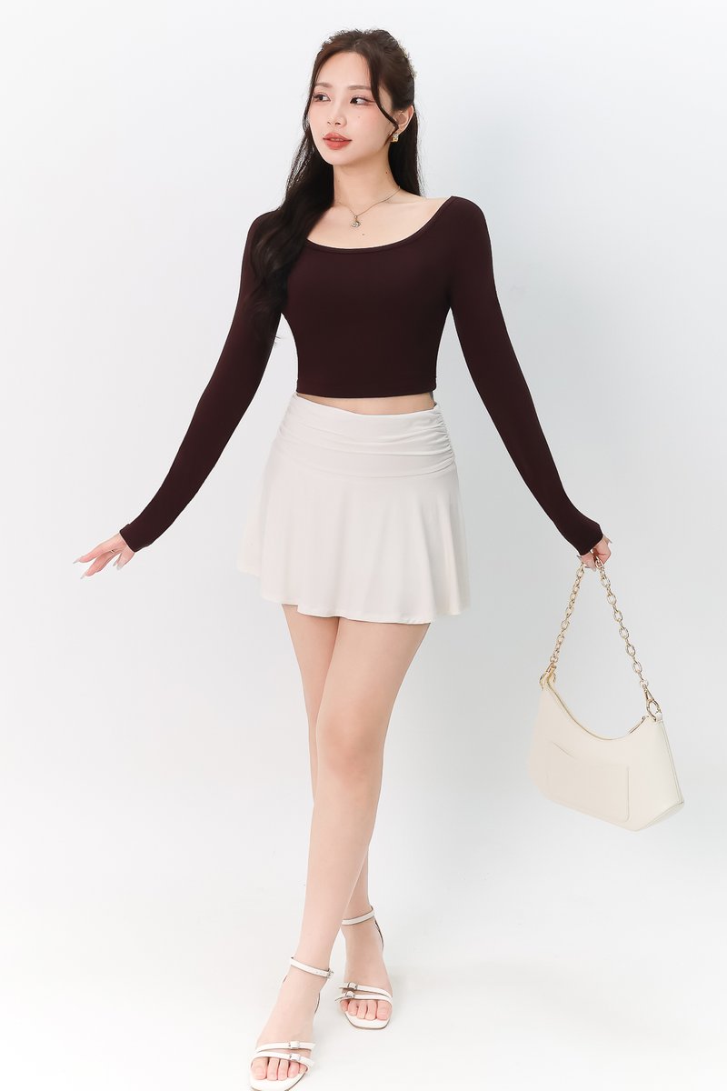 Leria Low Back Sleeve Top in Chocolate Brown