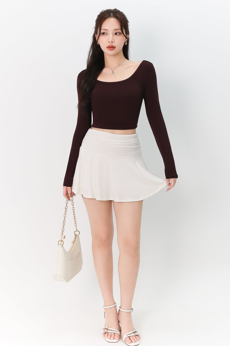 Leria Low Back Sleeve Top in Chocolate Brown
