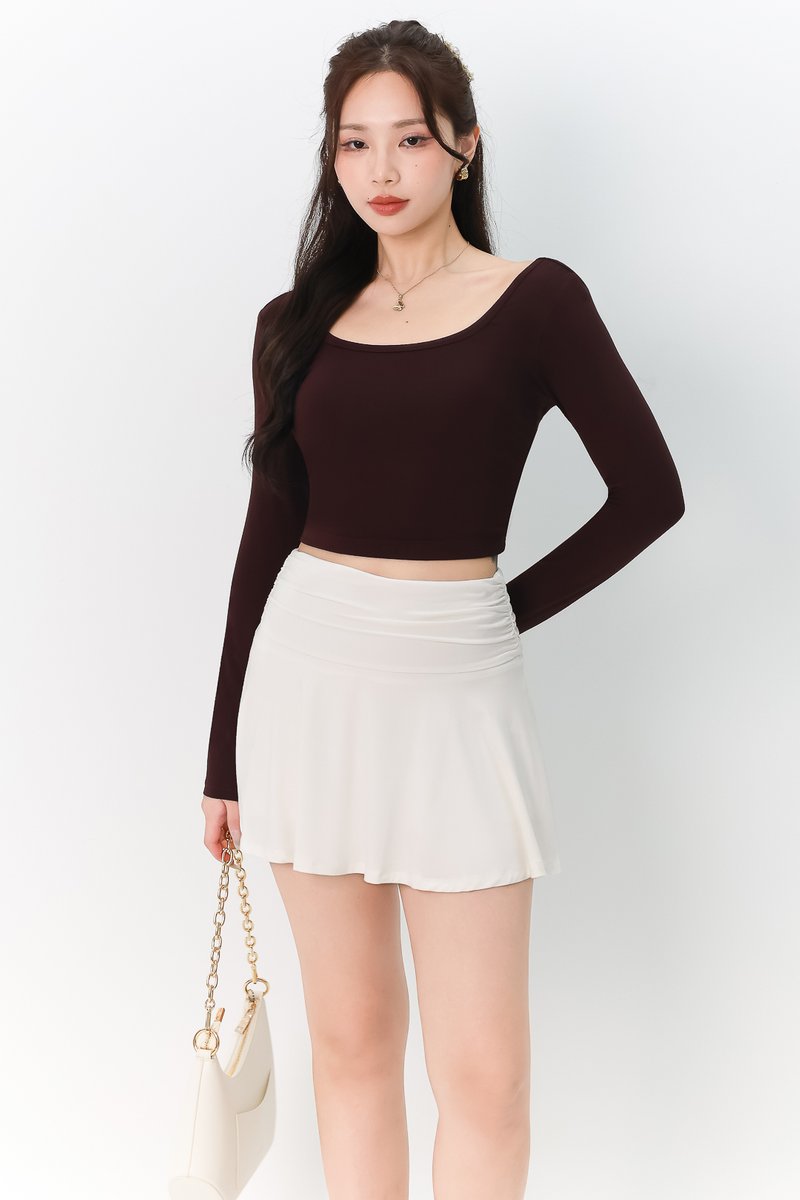 Leria Low Back Sleeve Top in Chocolate Brown