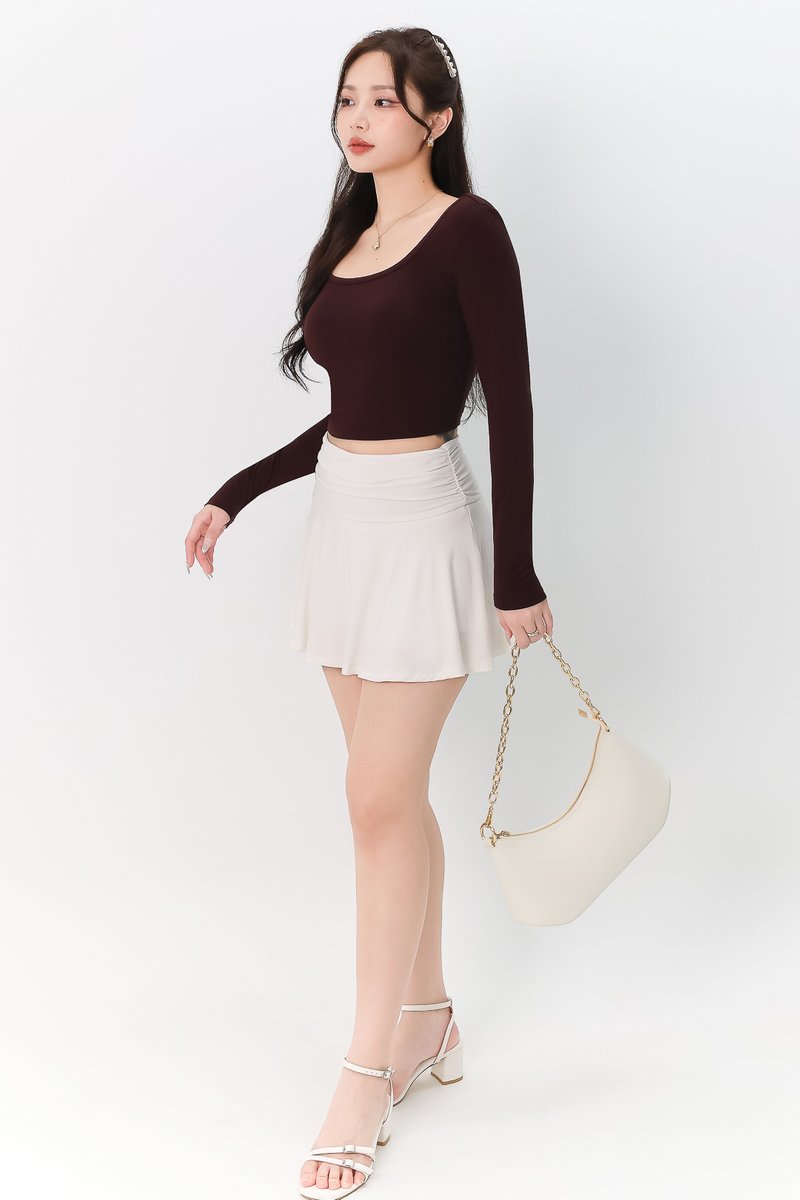 Leria Low Back Sleeve Top in Chocolate Brown