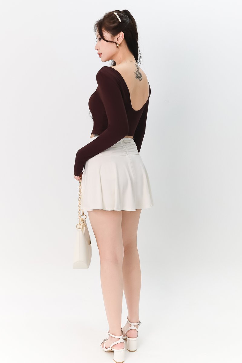 Leria Low Back Sleeve Top in Chocolate Brown