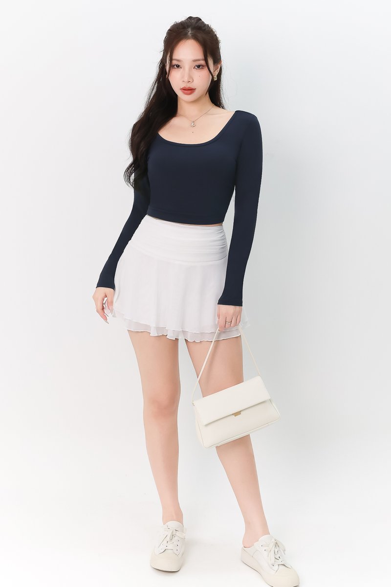 DEFECT | Leria Low Back Sleeve Top in Steel Blue in M