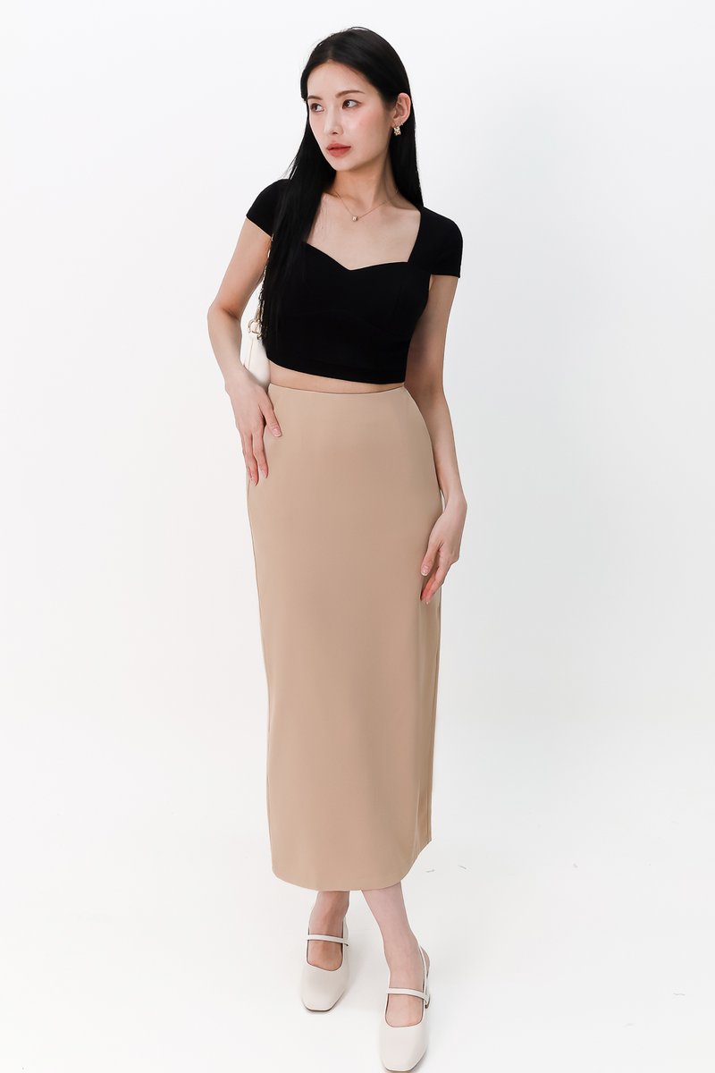 DEFECT | Meline Midi Skirt in Light Brown in XXS