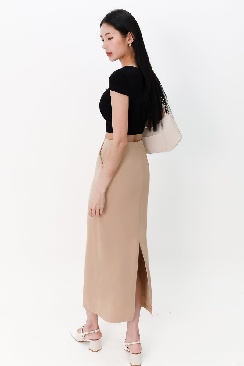 DEFECT | Meline Midi Skirt in Light Brown in XXS