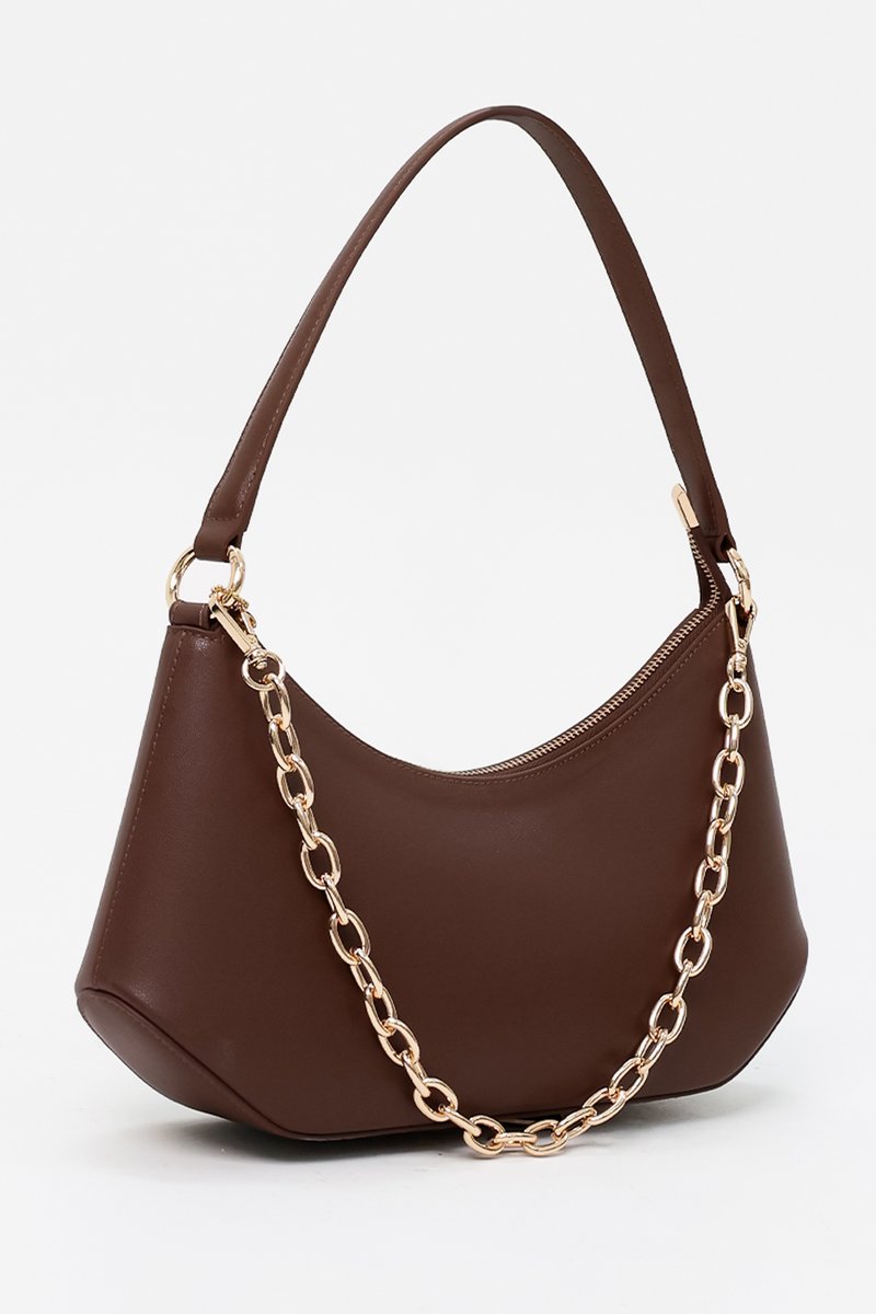 Cheyenne Chain Rounded Shoulder Bag in Dark Brown