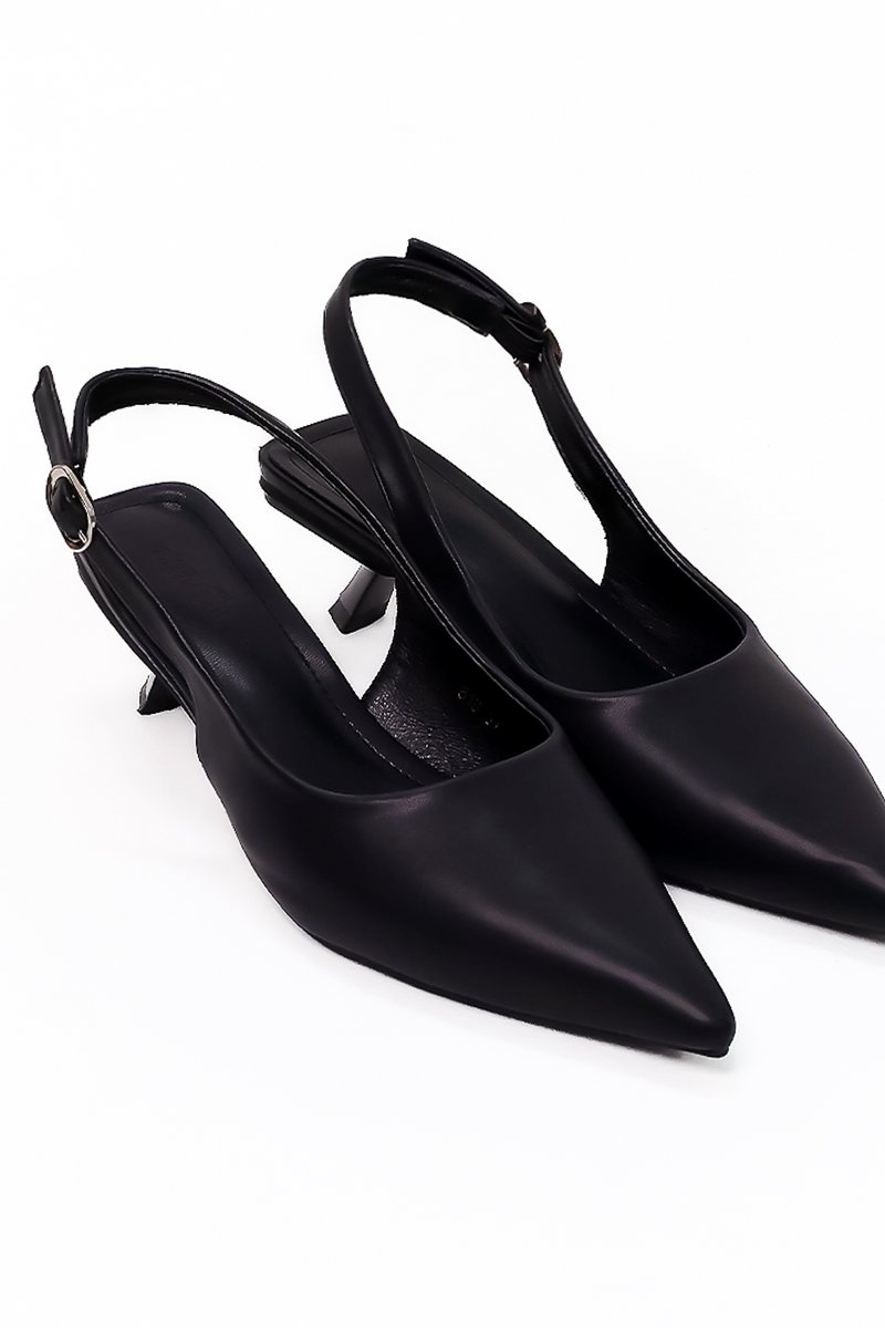 Perryn PU Leather Slingback Heels in Black