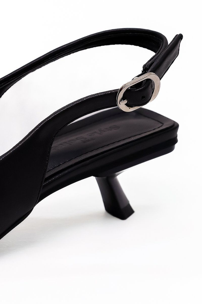 Perryn PU Leather Slingback Heels in Black